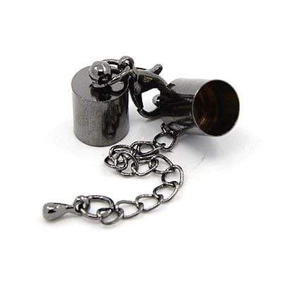 Uniq Perler Endestykker Gun metal endestykker med lås og kæde. (hul 5 mm)