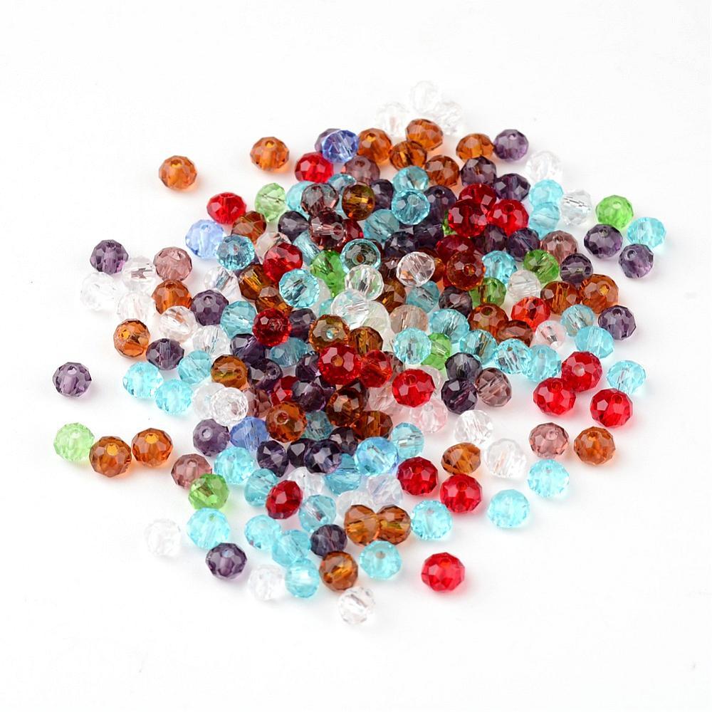 Uniq Perler Enkelt perler og sæt 200 stk. rondel glas perler, mix farver, 4x3 mm.
