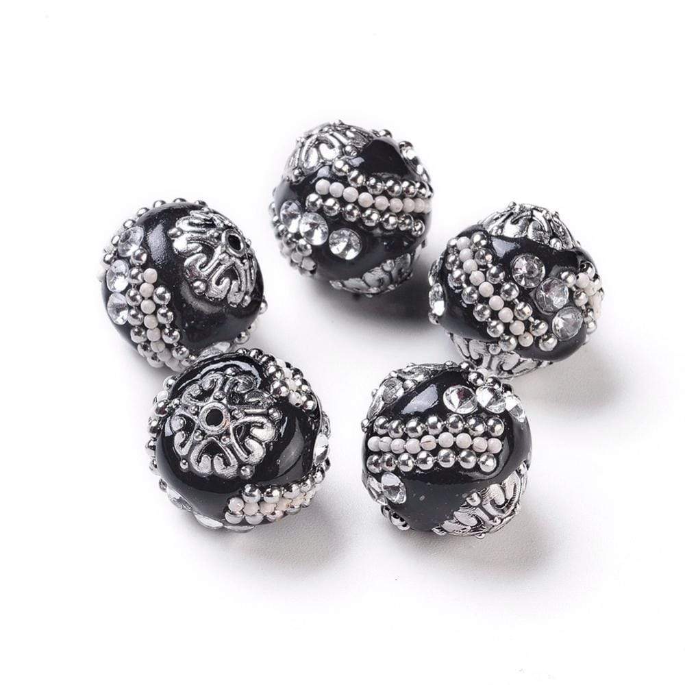 Handgefertigte indonesische Perlen, schwarz, 14-16 mm.