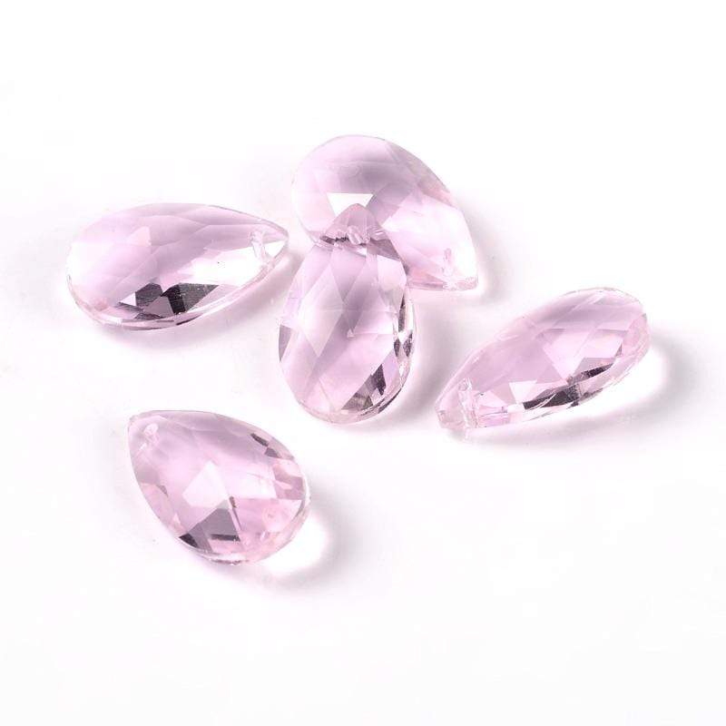 Glassdråper, rosa, fasettert, 22x13mm