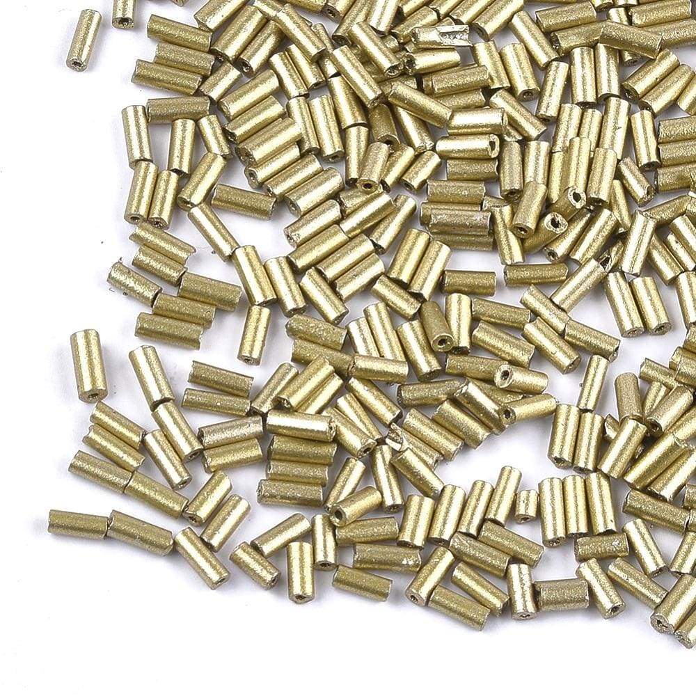 Glass beads, Tubular, Metallic Gold-coloured, 3.5x2mm, 8gr
