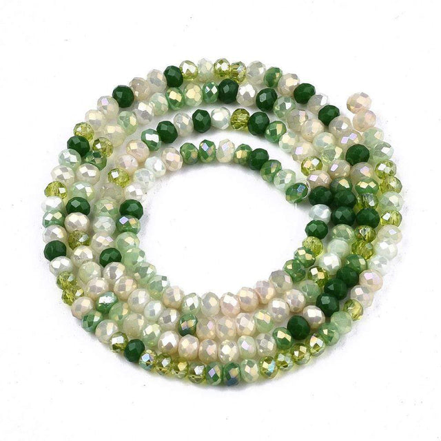 Uniq Perler Glas Perler Elektroplated Glas perler facet str. 3x2 mm, grøn farve mix