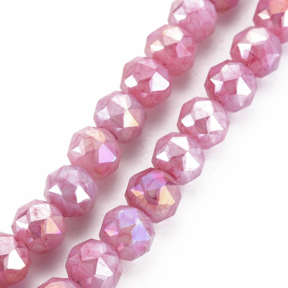 Uniq Perler glasperler Facetteret glas perler, rosa str. 7,5x8 mm