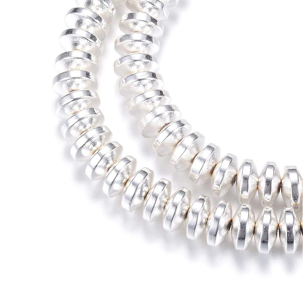 Hematite Beads, Silver Plated, Round, 4x2mm