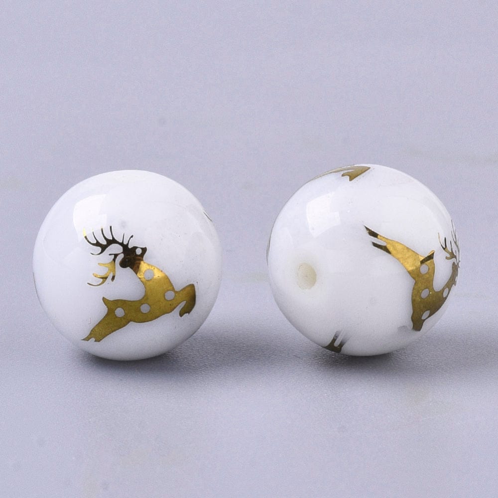 Uniq Perler jul-julemataterialer 10 stk hvide perler med forgyldte rensdyr