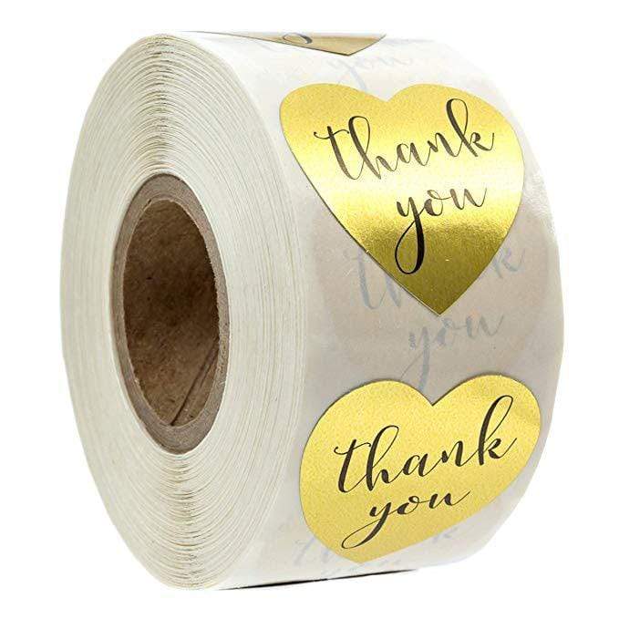 Hjärtklistermärken/etiketter, "Tack", 25 st.