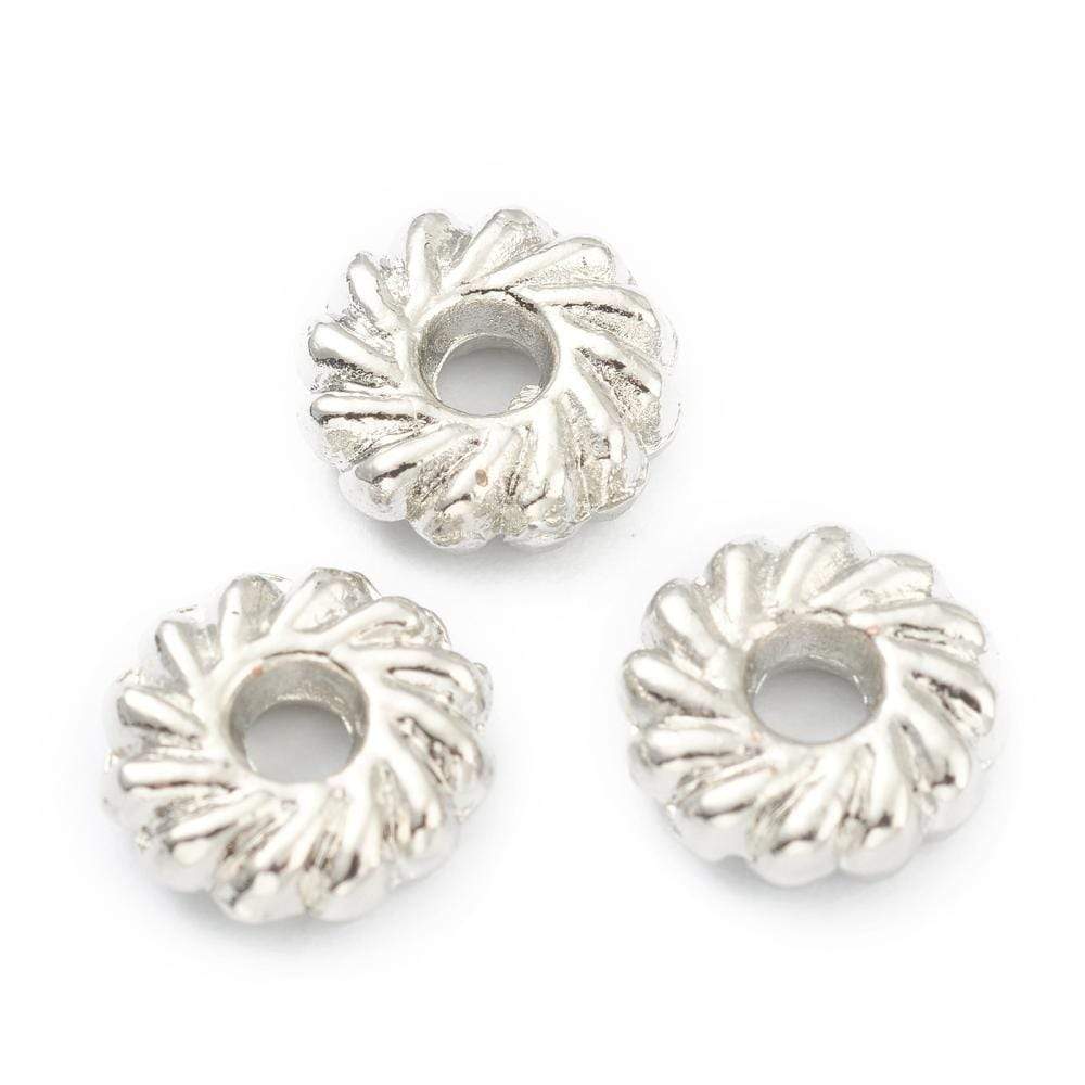 Uniq Perler Metal perler 10 stk forsølvet messing perler, blomst str 8x2,5 mm
