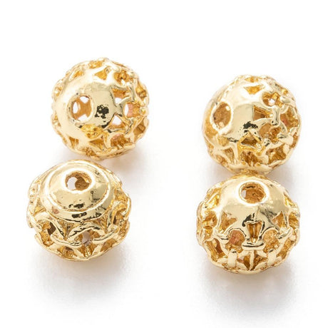 Uniq Perler Metal perler 10 stk runde perler med flot mønster 7x8 mm