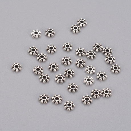 Uniq Perler Metal perler 25 stk antikforsølvet daisy perler.