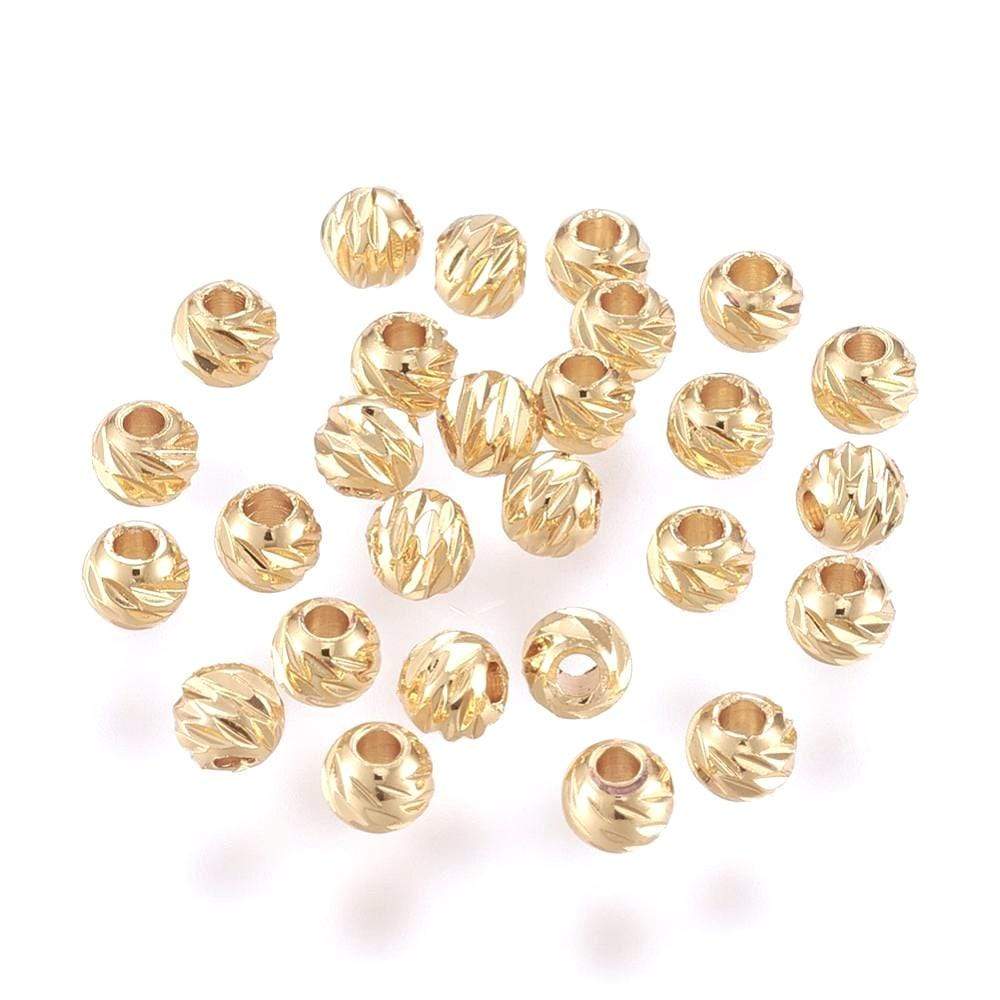 Uniq Perler Metal perler 3,5-4 mm forgyldte perler med mønster, 25 stk.