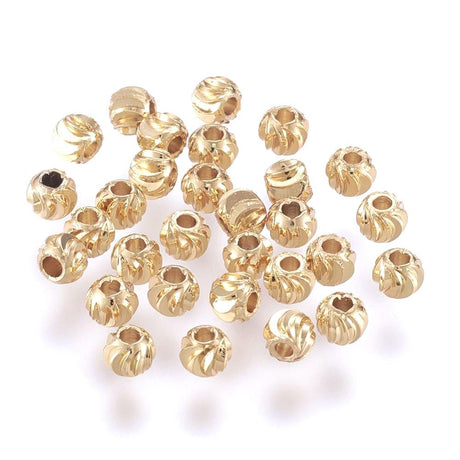 Uniq Perler Metal perler 3 mm forgyldte perler med tvistet mønster, 10 stk.