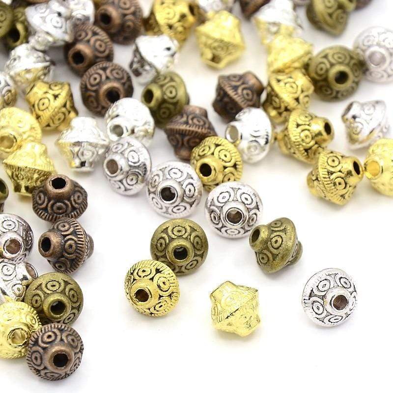 Uniq Perler Metal perler 50 stk. metal bicone med lille mønster, 6-7 mm