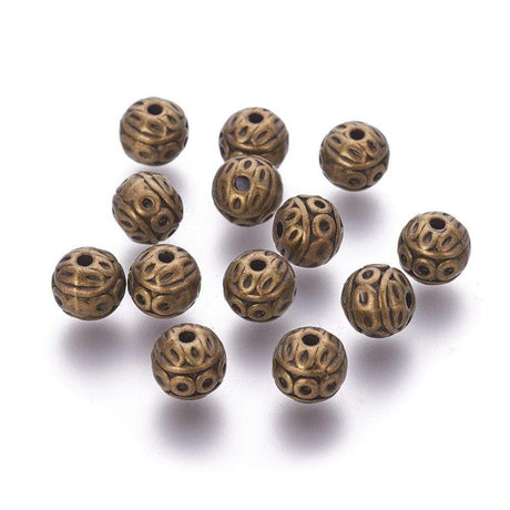 Uniq Perler Metal perler 8 mm tibetan antik bronze metal perle, 10 stk.