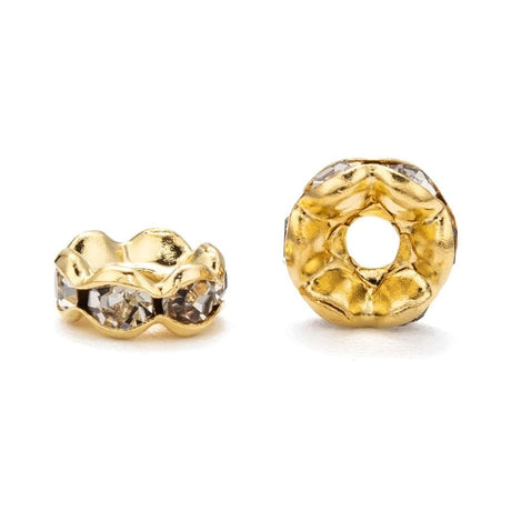 Uniq Perler Metal perler Forgyldt 6 mm rondeller med klar sten. 50 stk.