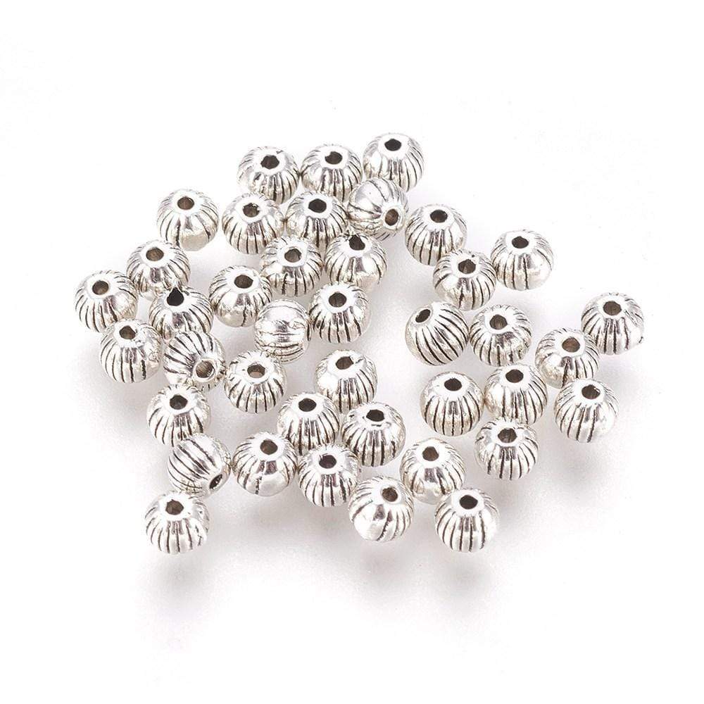 Uniq Perler Metal perler Forsølvet / 4 Tibetan metal perler, 4 mm,  20 stk