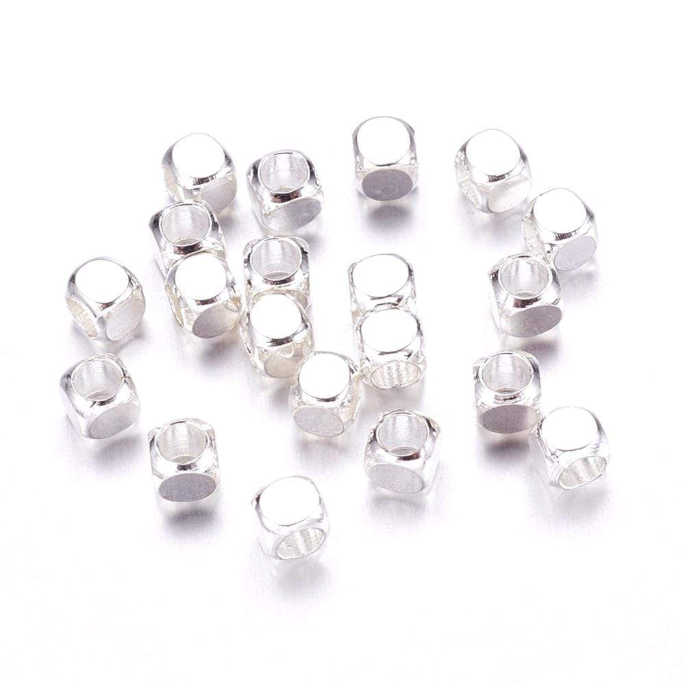 Silver Plated Cube Beads 3x3mm, 25 pcs