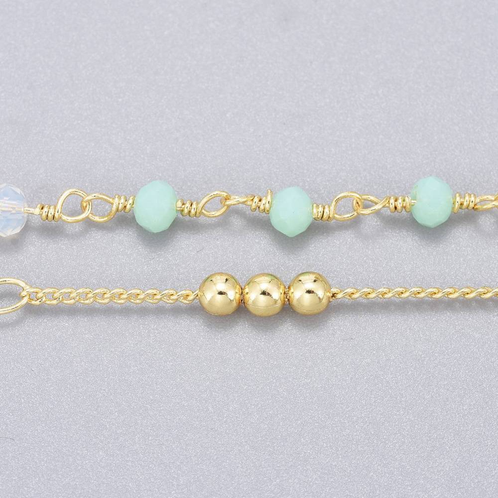 Uniq Perler Metervarer etc. Forgyldt kæde med glas perler og metal perler (pris pr. meter)