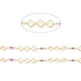 Uniq Perler Metervarer etc. Smuk messing kæde med harlekin led og farvet glas perler