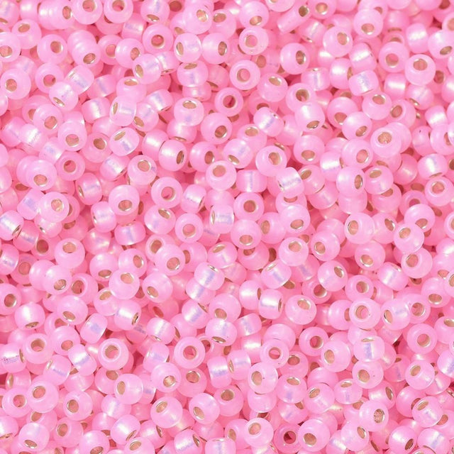 Uniq Perler miyuki beads 0643 Rocailles, dyed pink silver lined alabaster 11/0