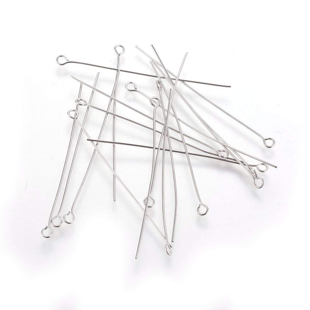 Bead rods with eye, steel, 50x0.6mm, 100 pcs