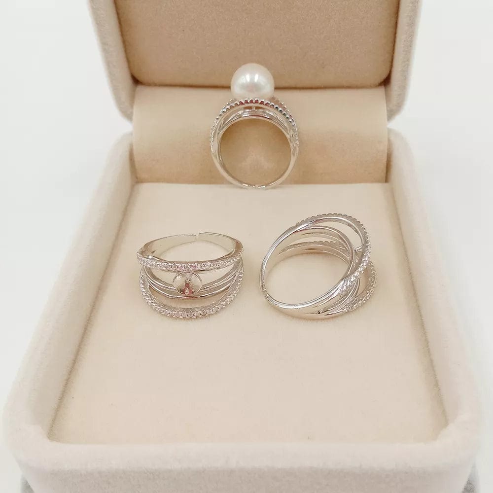 Uniq Perler Ring Justerbar sterling sølv fingerring til top/anboret perle
