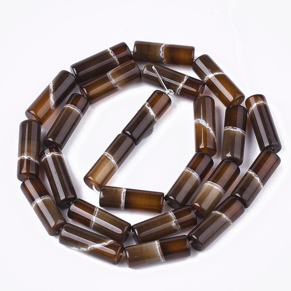 Uniq Perler  Rørformet agat perler i brun, 19x8 mm