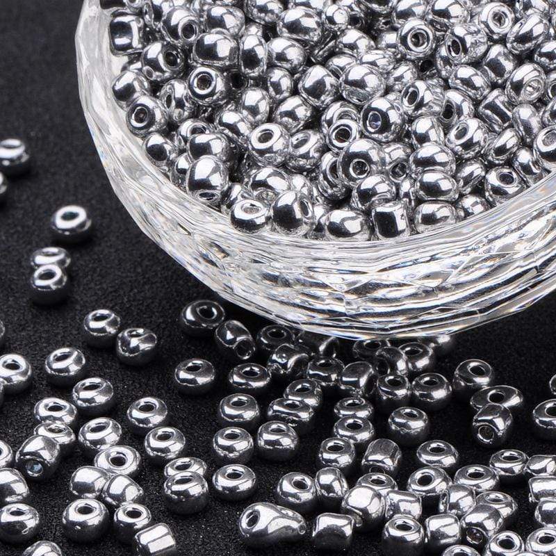Seed Beads, Silver Plated, 3-3.5mm 