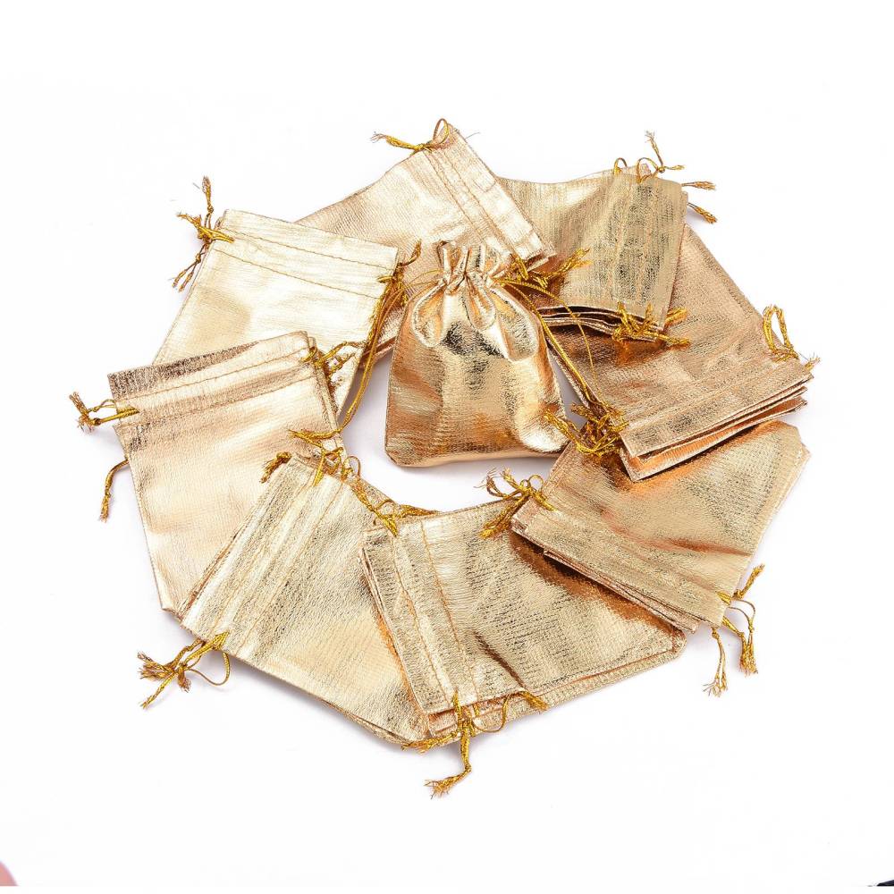 Uniq Perler smykkeposer 10 stk "guld" organza smykke poser, str 12x9 cm