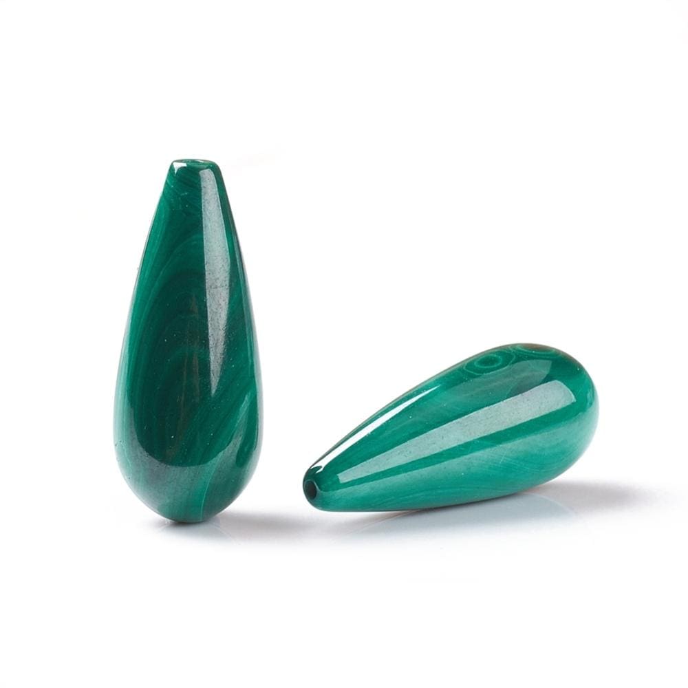 Uniq Perler Top/anboret perler. Top/anboret Malakit - Dråbe str, 22x9 mm
