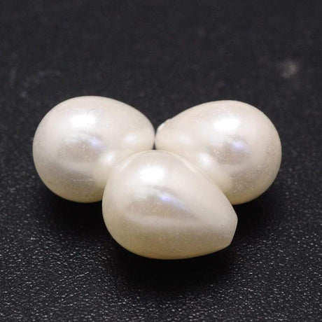 Uniq Perler Top/anboret perler. Top/anboret shell dråber, hvid 14x10 mm.
