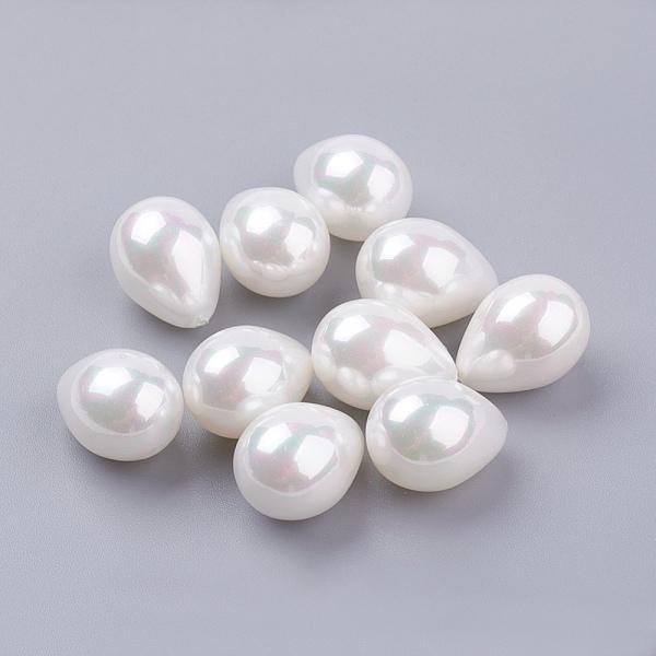 Uniq Perler Top/anboret perler. Top/anboret shell dråber, hvid, 16x12 mm