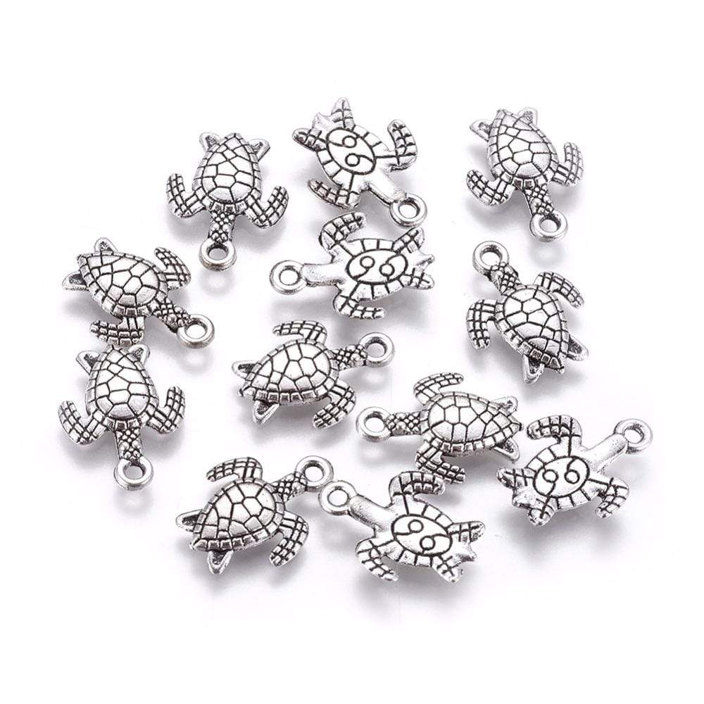 Antique Silver Plated Turtles, 16x12mm, 10 pcs