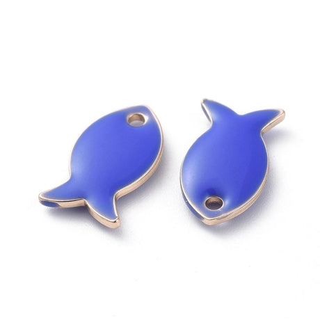 Uniq Perler vedhæng Forgyldt fisk med blå emalje