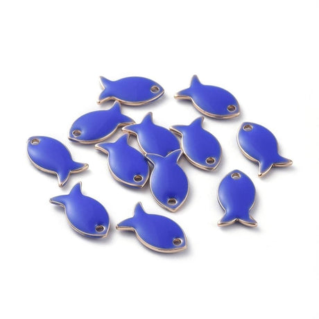 Uniq Perler vedhæng Forgyldt fisk med blå emalje