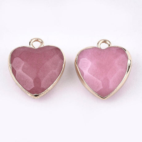 Uniq Perler vedhæng Smukt facetteret hjerte i rosa jade, 15x17 mm
