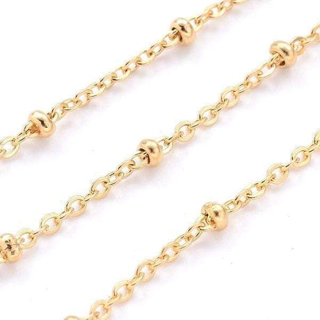 Vandfast Ankerkæde Med Små Perler – Forgyldt Stål (2mm), 1m - Uniq Perler - 5687532