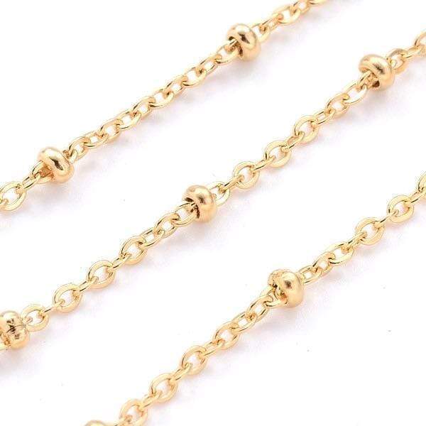 Vandfast Ankerkæde Med Små Perler – Forgyldt Stål (2mm), 1m - Uniq Perler - 5687532