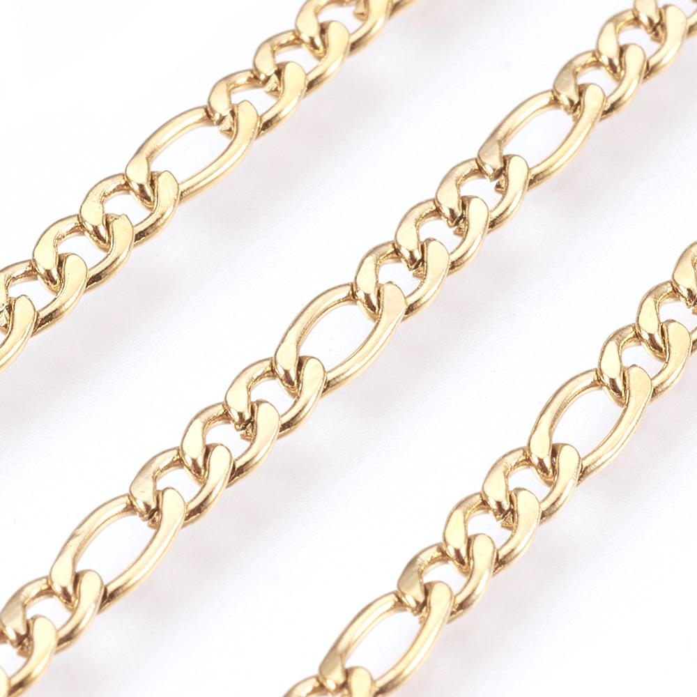 Vandfast Figaro Kæde, Forgyldt Stål, 5x3mm,(1m) - Uniq Perler - 126178