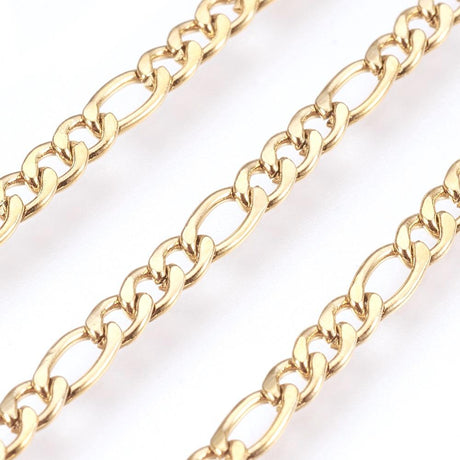 Vandfast Figaro Kæde, Forgyldt Stål, 5x3mm,(1m) - Uniq Perler - 126178