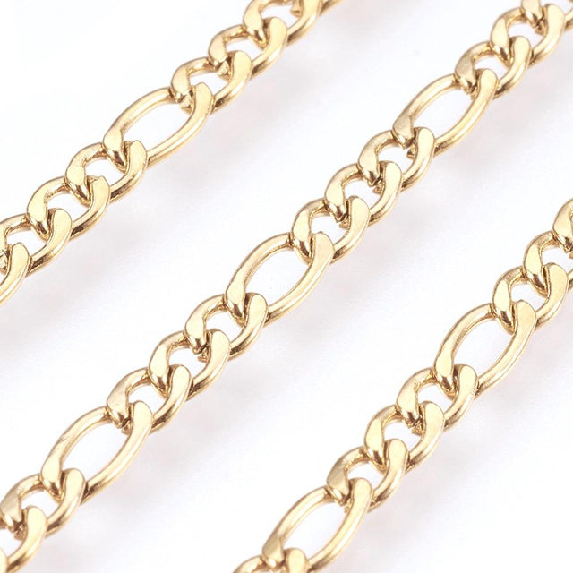 Vandfast Figaro Kæde, Forgyldt Stål, 5x3mm,(1m) - Uniq Perler - 126178