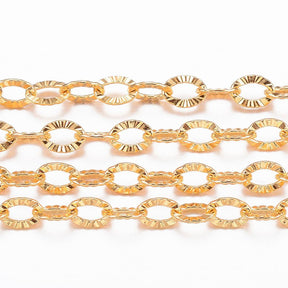 Water-resistant Chain With Pattern – Gold-plated Steel (3.5x2.5x0.4mm), Per meter - Uniq Perler - 557849