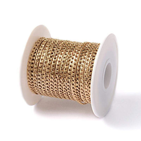 Vandfast Panser Kæde - Forgyldt Stål, (5x3mm), 1 Meter - Uniq Perler - 317953