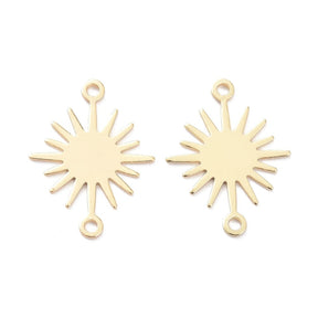 Water-resistant Sun Intermediate/Links, Gold-plated Steel, (19x14.5mm, 2 pcs.) - Uniq Perler - 150554