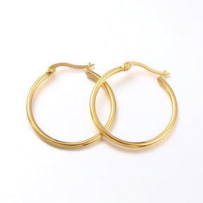 Water-resistant Hoops - 18K Gold-plated Steel (30mm) - Uniq Perler - 28488