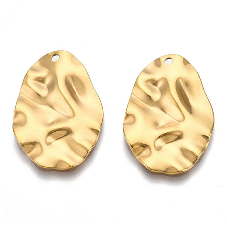 Vedhæng Med Bølget Look, 18K Forgyldt Stål, (30x20mm) - Uniq Perler - 6252049174